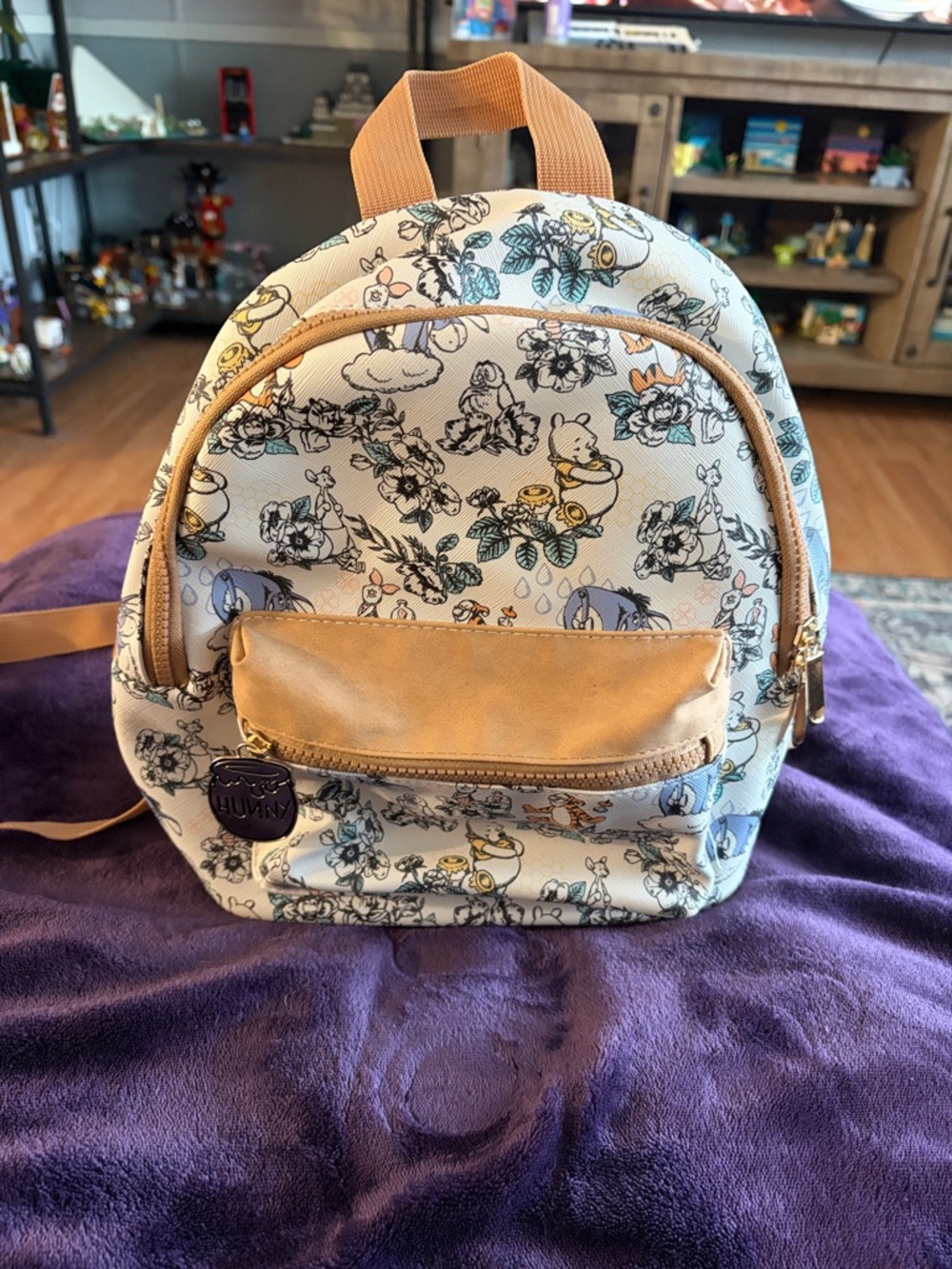 Cute Floral Character Mini Backpack in Cream and Tan